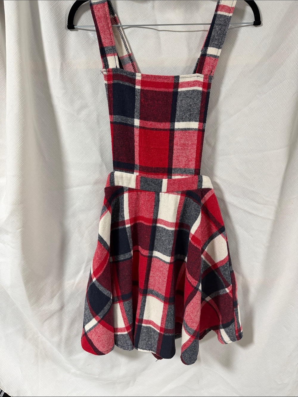 SHEIN Red and Navy Plaid Pinafore Dress with Straps